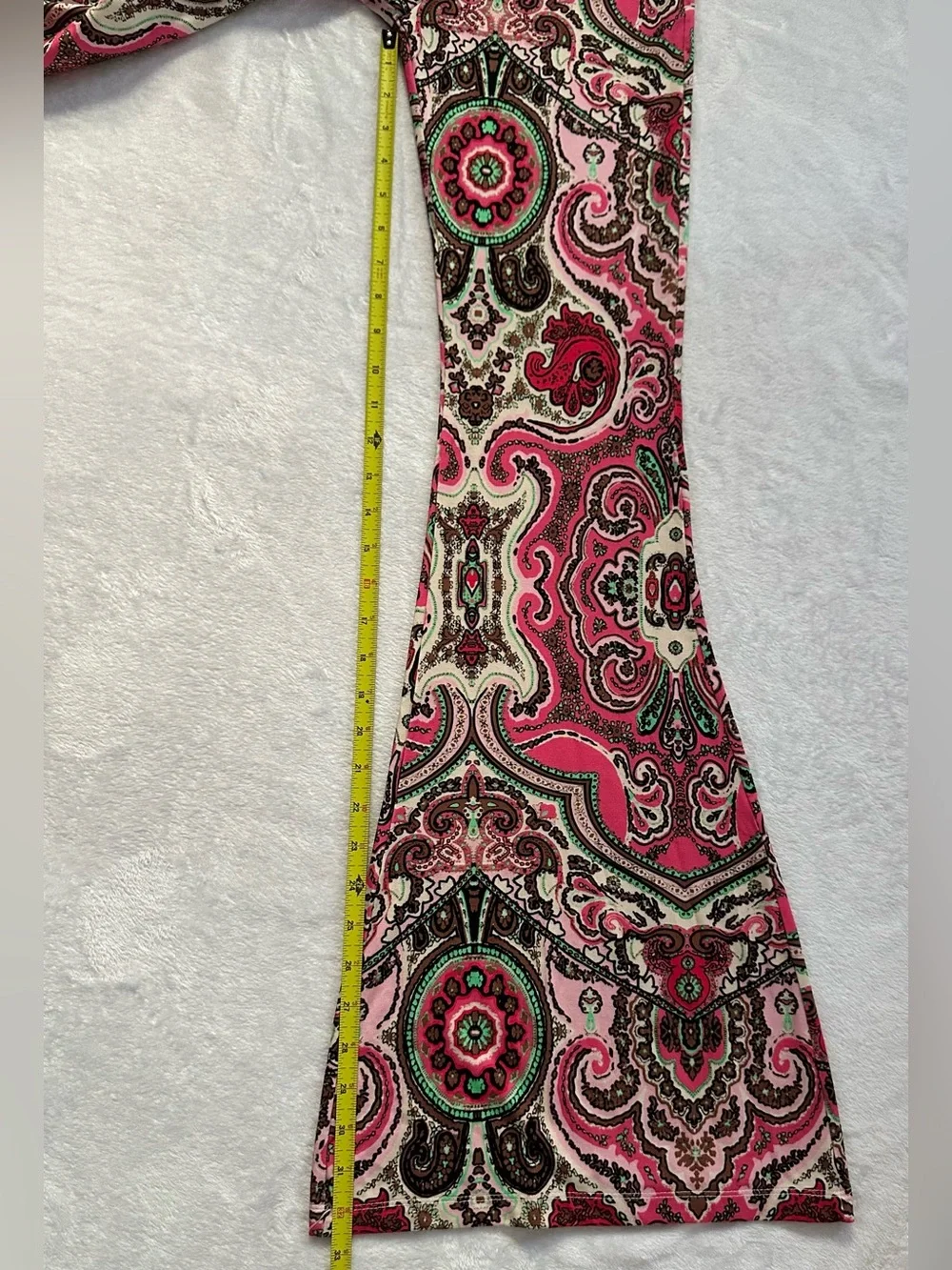Free People Boho Harper Printed Pull On High Rise Flare Pants Hot Pink Combo XS